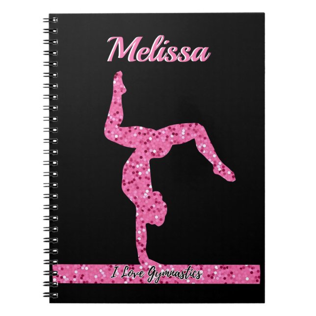 Pink Gymnastics Girl Sparkle Balance Beam Notebook (Front)