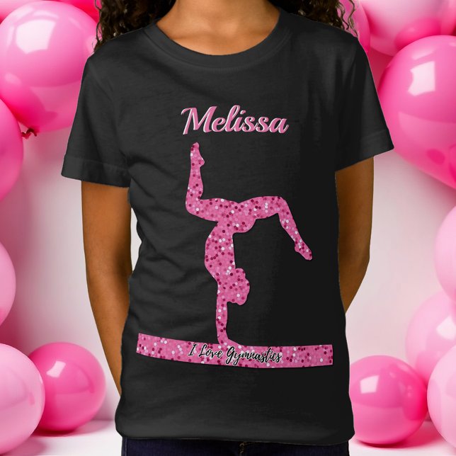 Pink Gymnastics Girl Sparkle Balance Beam T-Shirt (Pink Gymnastics Girl Sparkle Balance Beam T-Shirt)