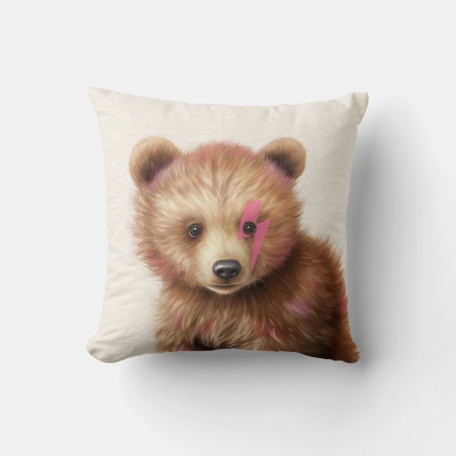 Pink Hair Bear Nursery Cushion (Front)