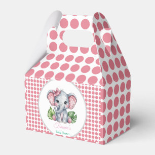 Pink Hair Bow Cute Elephant Baby Shower Favour Box