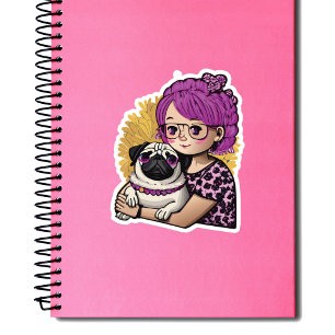 Pink Hair Girl Hugging a Pug