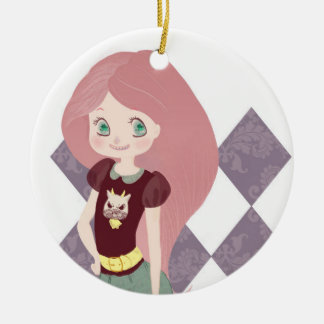 Pink hair girl ornament! ceramic tree decoration