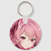 Pink hair girl pink eyes smiling anime manga