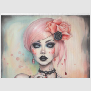 Pink Hair Goth Girl Halloween Decoupage Paper