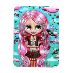 Pink Hair Hearts and Kisses Fairy Big Eyes Magnet