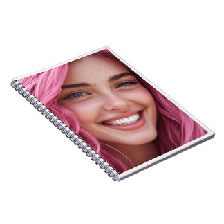 Pink Hair Smiling Woman Portrait Spiral Notebook