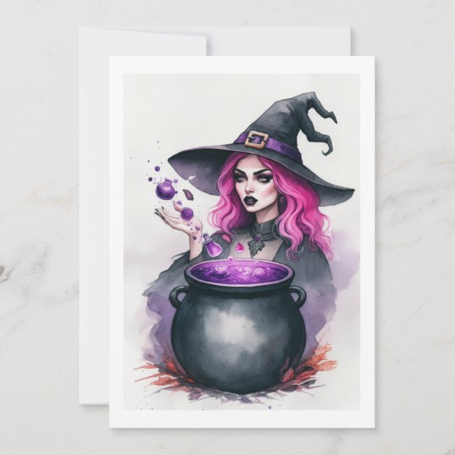 pink hair witch invitation (Front)