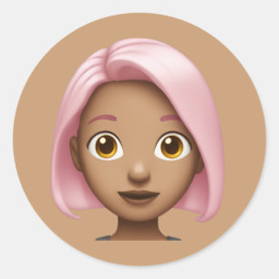 Pink-Haired Avatar Emoji  Classic Round Sticker