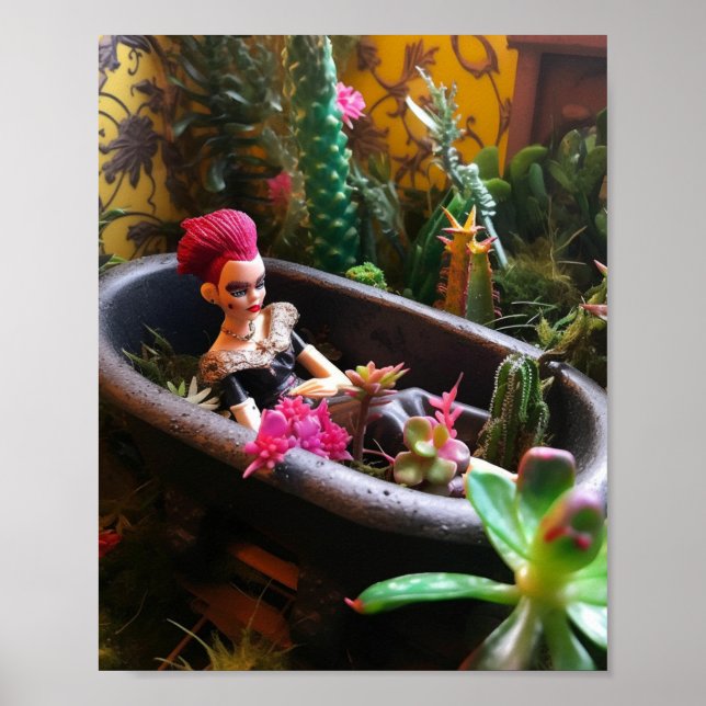 Pink Haired Doll in a Rusty Bathtub in the Desert Poster (Front)