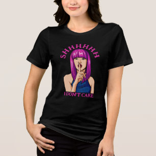 Pink Haired Popart Girl Don't Care Tri-Blend Shirt