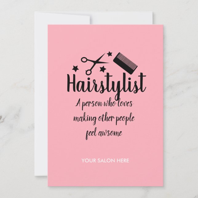 Pink Hairstylist Quote Funny Hairdresser Stars  Holiday Card (Front)