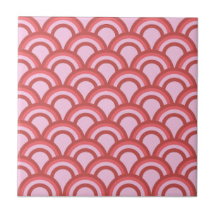 Pink Half Circle Japanese Wave Geometric Pattern Tile