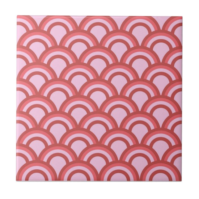 Pink Half Circle Japanese Wave Geometric Pattern Tile (Front)