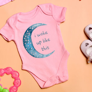 Pink Half Moon   Girl Baby Custom Text Bodysuit