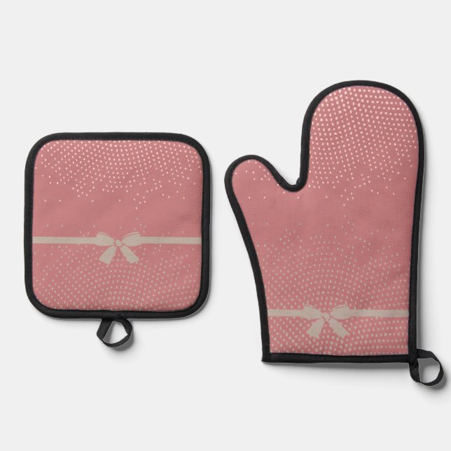 Pink Half-tone  Oven Mitt & Pot Holder Set (Front)