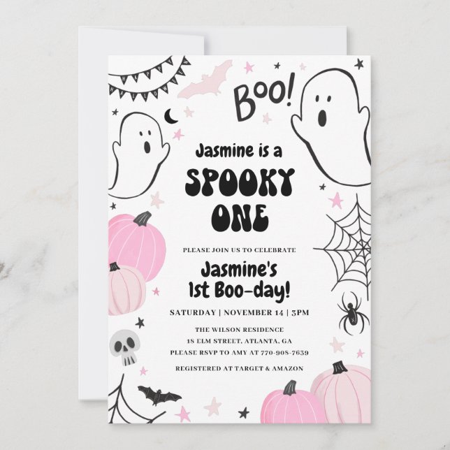 Pink Halloween 1st Birthday Invitation (Front)