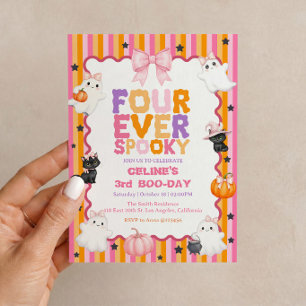 Pink Halloween 4th Birthday Invitation for Girl