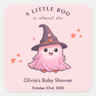 Pink Halloween A Little Boo Baby Shower  Square Sticker