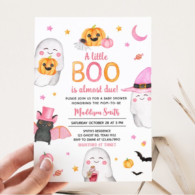 Pink Halloween A Little Boo Ghost Baby Shower Invitation (Pink A Little Boo Ghost Baby Shower Invitation)