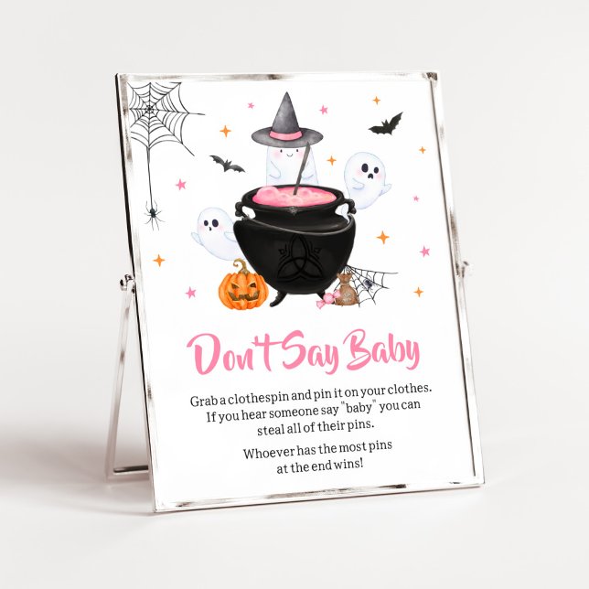 Pink Halloween Baby is Brewing Don't Say Baby Poster (Baby is Brewing Baby Shower Don't Say Baby Sign)