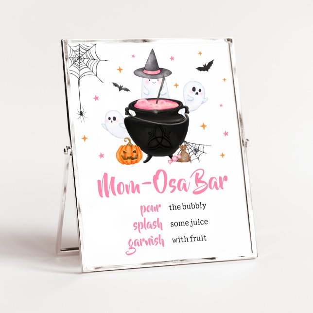Pink Halloween Baby is Brewing Mum Osa Bar Poster (Baby is Brewing Baby Shower Mom Osa Bar Sign)