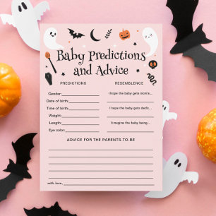 Pink Halloween Baby Shower Baby Predictions Card
