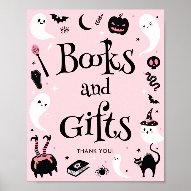 Pink Halloween Baby Shower Books and Gifts Poster (Front)