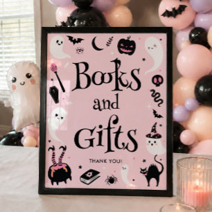 Pink Halloween Baby Shower Books and Gifts Poster