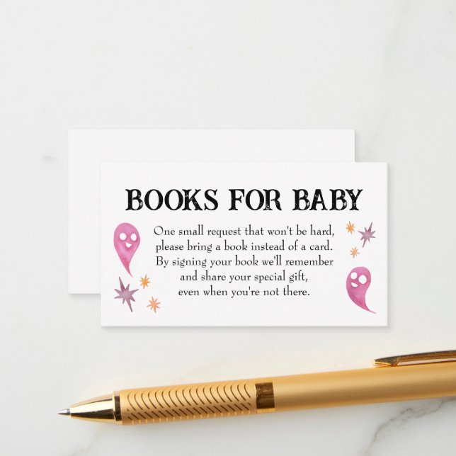 Pink Halloween Baby Shower Books for Baby Enclosure Card (Front/Back In Situ)