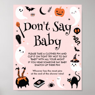 Pink Halloween Baby Shower Don't Say Baby Game Poster