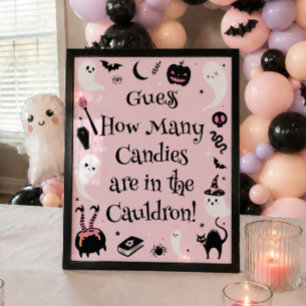 Pink Halloween Baby Shower Guess How Many Candies Poster