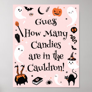 Pink Halloween Baby Shower Guess How Many Candies Poster