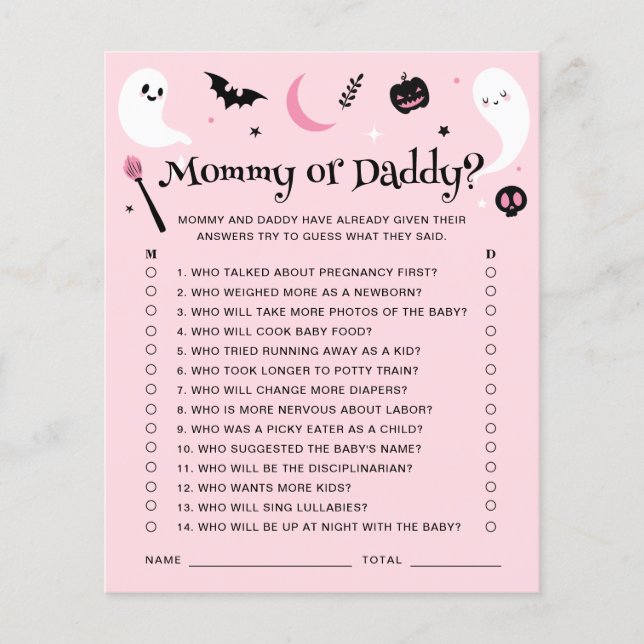Pink Halloween Baby Shower Mummy Or Daddy Game (Front)
