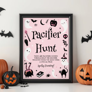 Pink Halloween Baby Shower Pacifier Hunt Game Poster