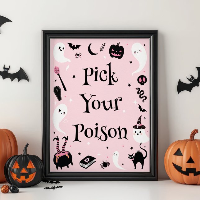 Pink Halloween Baby Shower Pick Your Poison Poster (Creator Uploaded)