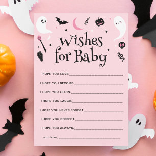 Pink Halloween Baby Shower Wishes for Baby Card