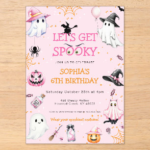Pink Halloween Birthday Party Acrylic Invitations