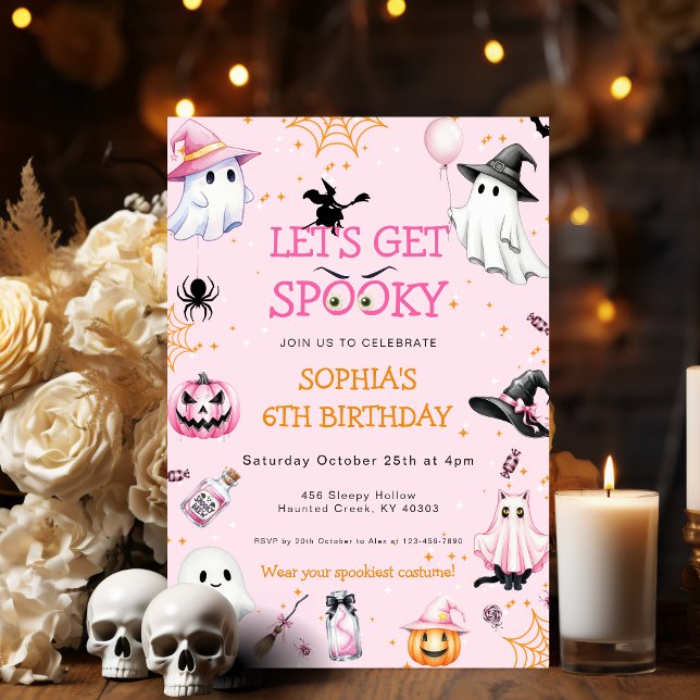 Pink Halloween Birthday Party Invitation (Pink Halloween Girls Birthday Party Invitation
)