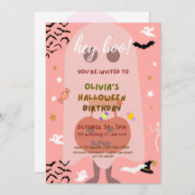 pink Halloween birthday party invitation for kids
