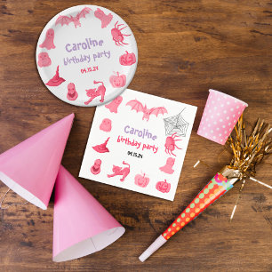 Pink Halloween birthday party Paper Napkin