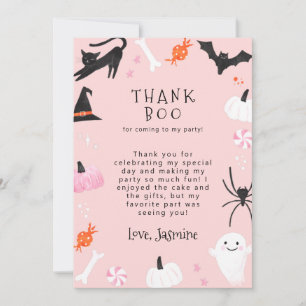 Pink Halloween Birthday Party Thank Boo You Card