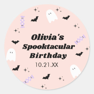Pink Halloween Birthday Spooktacular Classic Round Sticker