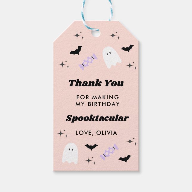 Pink Halloween Birthday Spooktacular  Gift Tags (Front)