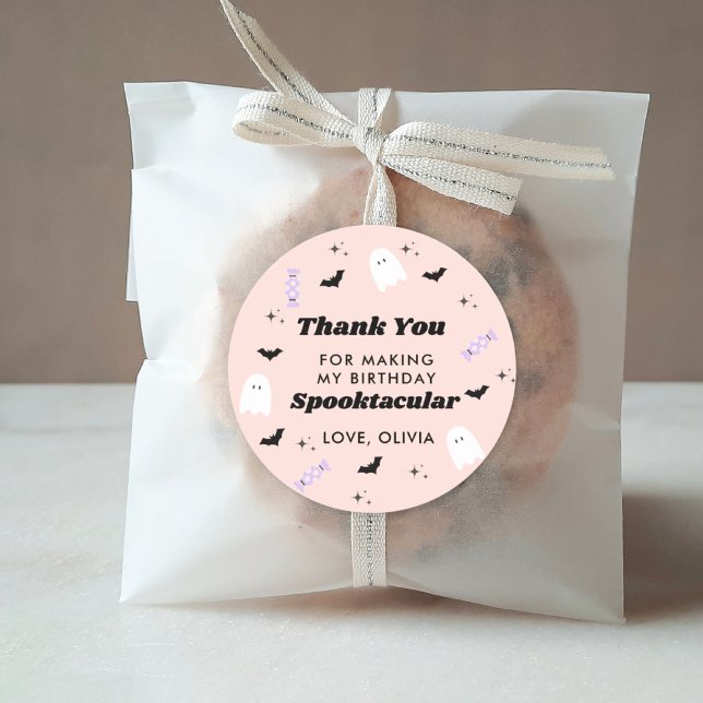 Pink Halloween Birthday Spooktacular Thank you Classic Round Sticker (Creator Uploaded)