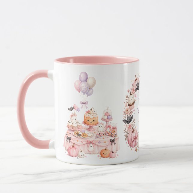 Pink Halloween Birthday Two Tone Mug (Left)