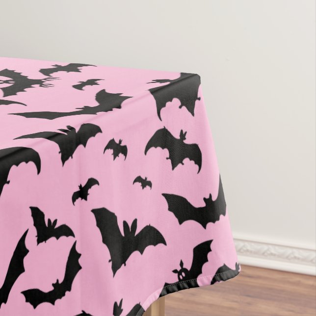 Pink Halloween Black Bats Tablecloth (In Situ)