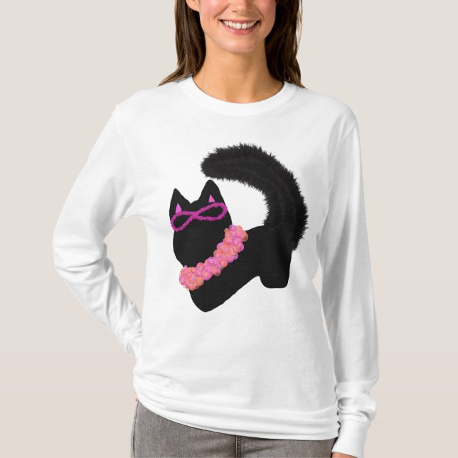 Pink Halloween black cat costume T-Shirt (Front)