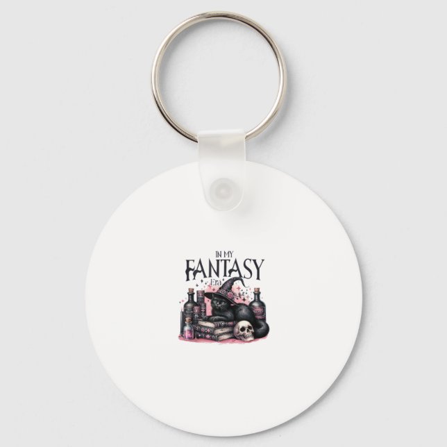 Pink Halloween Black Cat Spell Books Potions Witch Key Ring (Front)