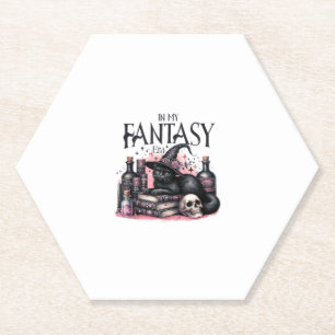 Pink Halloween Black Cat Spell Books Potions Witch Paper Coaster