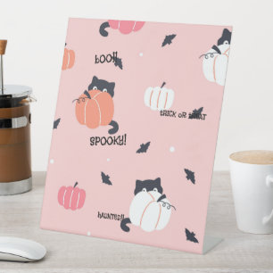 PINK HALLOWEEN CATS AND PUMPKINS PARTY SIGN